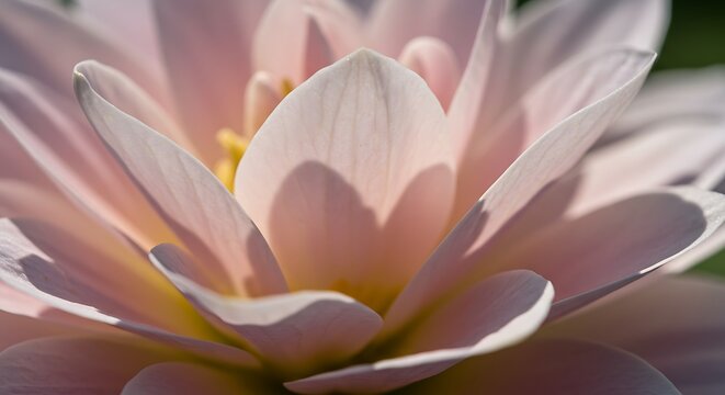 Close up of a pink dahlia flower with delicate petals in sunlight