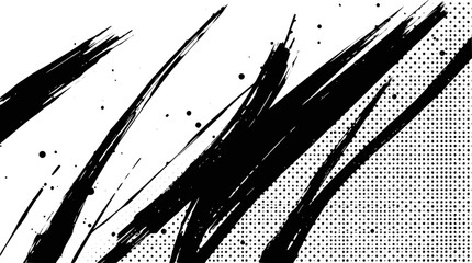 Dynamic black ink brush strokes and halftone pattern on