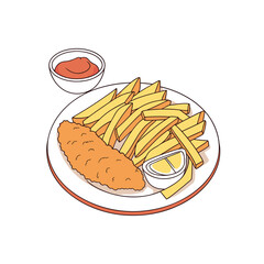 Fish fingers chips , Fish and chips with french fries with ketchup
