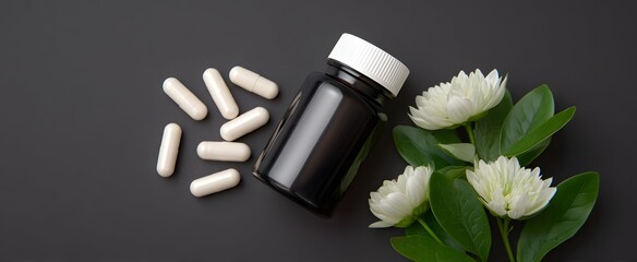 The melatonin supplement bottle promises soothing relief and restful sleep support nearby.