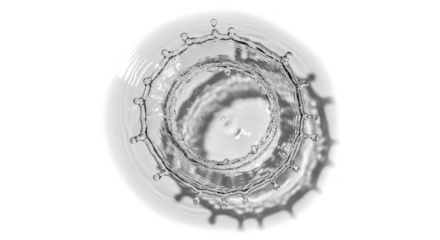 Blue water splash top view of a circular water splash creating concentric rings