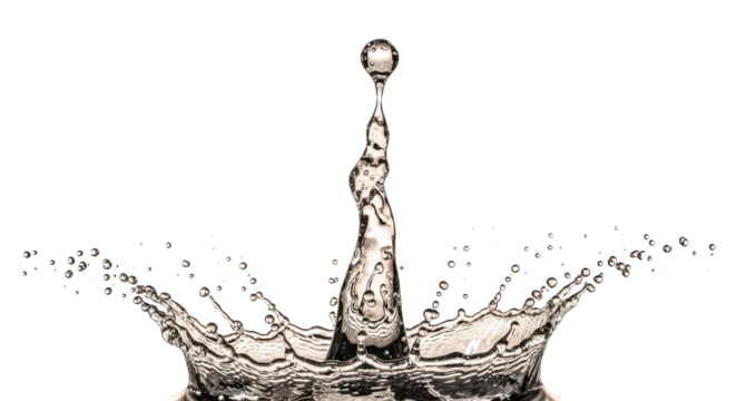 Blue water splash a crownshaped water splash with a central droplet