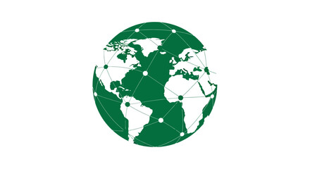 A green Earth globe icon with an interconnected network of nodes, representing global technology, communication, and digital business infrastructure