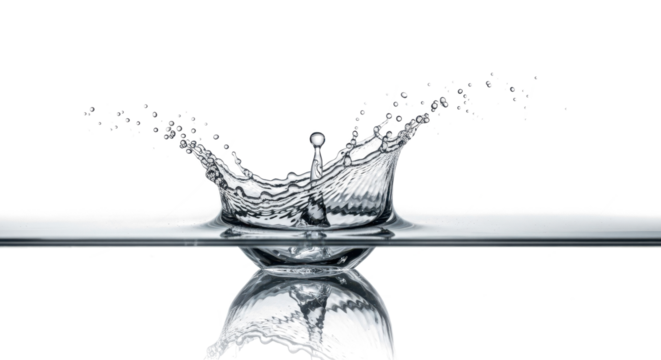 Blue water splash water splash with a single drop falling back into the surface