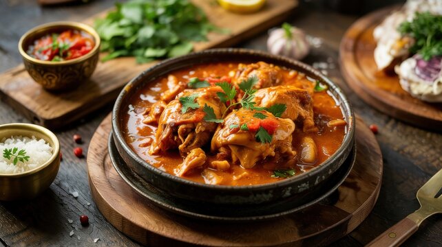 The national cuisine of Bahrain.
Dajaj is chicken meat stewed in tomato sauce.