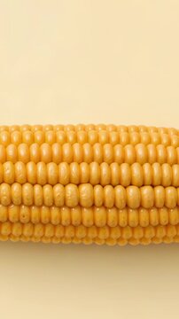 Vertical video: Clip capturing ear of corn resting on beige backdrop highlighting kernel texture