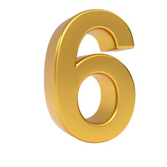 Shiny golden three dimensional number six (6) isolated on a neutral light background