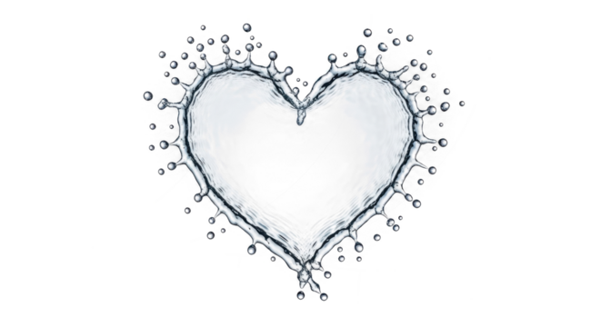 Blue water splash heart shape formed by a dynamic water splash