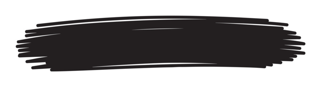 Hand drawn black marker scribble for highlighting text or design elements. Abstract messy brush stroke with a rough texture for banners and frames. Censorship redaction mark