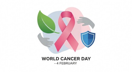 Pink Ribbon Awareness: A compassionate composition highlighting World Cancer Day, showcasing a prominent pink ribbon symbolizing awareness and support for cancer survivors.