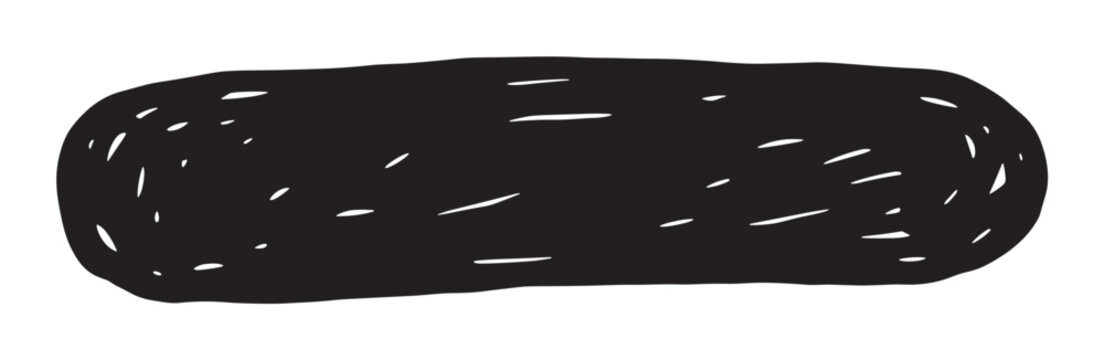 Hand drawn black rectangular shape with a distressed texture for graphic design. Grunge style ink doodle element or banner for text placement and creative abstract projects