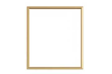 Golden empty rectangle frame with transparent background, providing a minimal template for images, artwork, or text