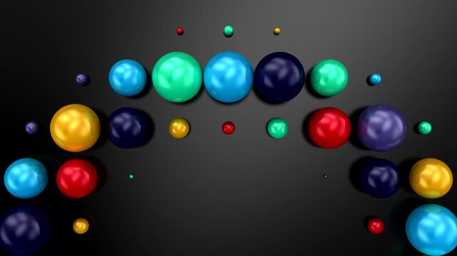 Spheres Form a Wave. Abstract motion, 3d rendering, 4k resolution
