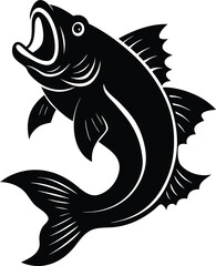 Dynamic Black and White Leaping Fish with Open Mouth Vector Illustration