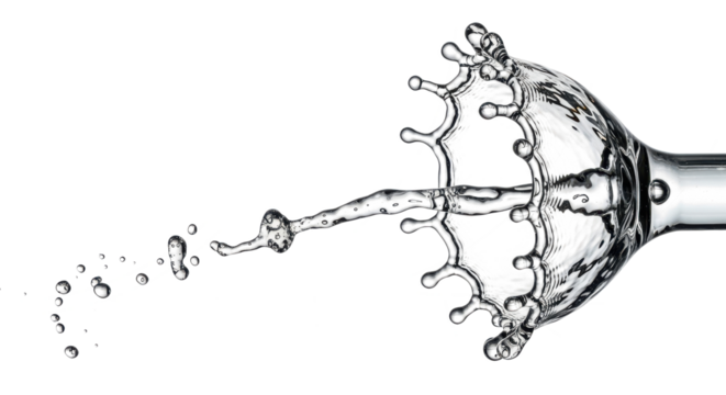 Blue water splash a powerful burst of water from a nozzle, creating a crown shape - Powered by Adobe