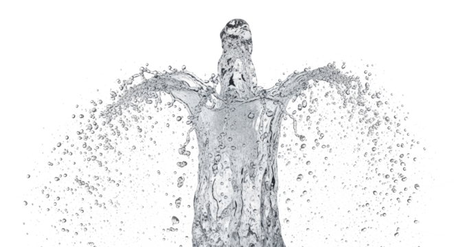 Blue water splash a powerful water fountain spray frozen in time