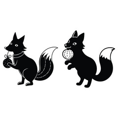 Fox Couple Black and White Vector