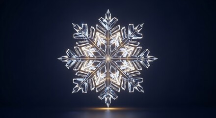 A single snowflake with a blue background and a light shining from below creates a wintery scene