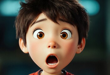 Close-up of a surprised animated boy