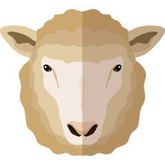 Head of a sheep with beige and brown colors against a transparent background a simple illustration with geometric shapes and flat design style