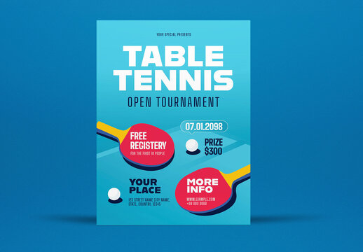 Blue Minimal Bold Table Tennis Flyer Layout