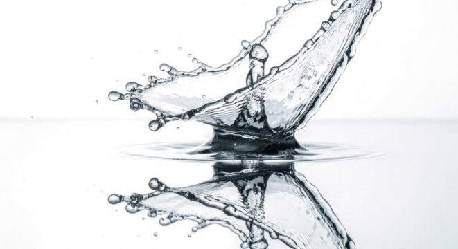 Blue water splash dynamic water splash frozen in time, creating an abstract shape with droplets and ripples