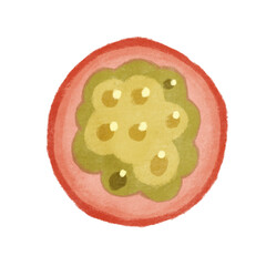 Half Passion Fruit Crayon Illustration with Transparent Background