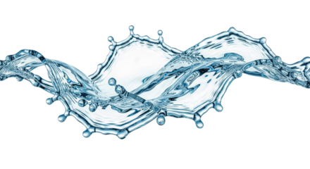 Blue water splash dynamic water splash frozen in motion, creating an abstract wavelike shape with droplets and intricate details