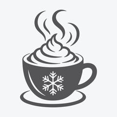 Hot Coffee with Whipped Cream and Snowflake Vector