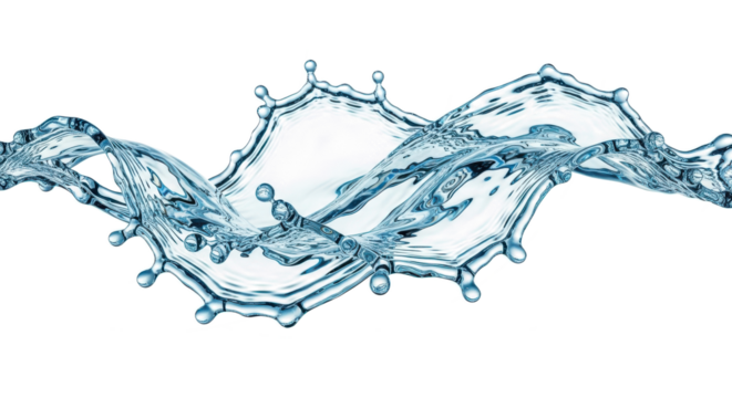 Blue water splash dynamic water splash frozen in motion, creating an abstract wavelike shape with droplets and intricate details