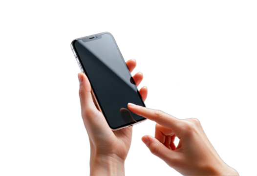 Hand using smartphone with finger touching screen