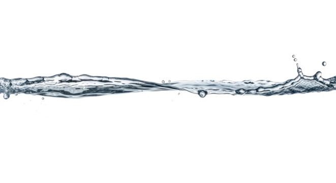 Blue water splash a horizontal line of clear water with a splash on the right