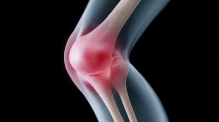Elbow joint ligament tendon cartilage bone pain anatomy on black background