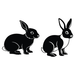 Rabbit Pair Black Silhouette Vector