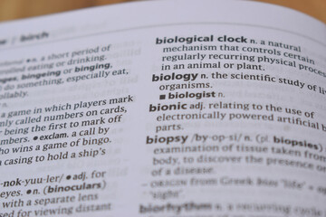 Fototapeta premium Close Up Of English Dictionary Page With Word - biology