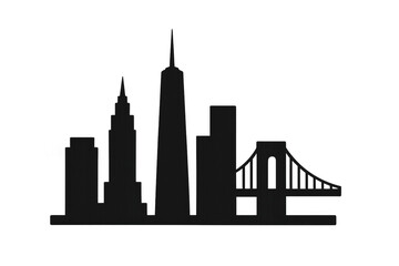 Obraz premium New york city skyline silhouette featuring prominent skyscrapers and iconic brooklyn bridge on transparent background