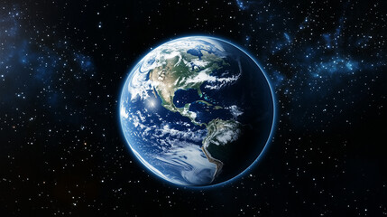 Fototapeta premium Planet Earth with detailed relief and atmosphere. Blue space background with earth and galaxy.