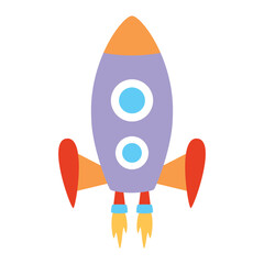 cartoon rocket isolated, flat style