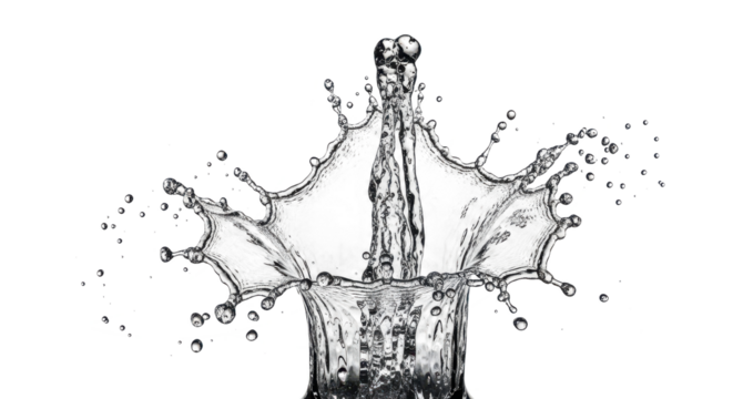 Blue water splash a powerful water splash captured midair, creating a symmetrical crown formation with fine droplets