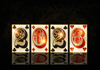 Christmas casino poker cards , new 2026 year banner, vector illustration