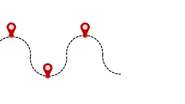 Animated Business Roadmap Timeline with Red Location Pins and Dashed Path on White Background