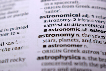English Definition Dictionary Page Close Up Of Printed Word Of -astronomic