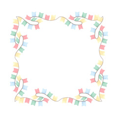 Frame from garland of paper flags on string watercolor illustration. Hand drawn isolated colorful festive pennants hanging. Greeting card, winter holiday template with copy space for packaging, print.