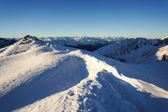 Schontaufspitze summit in winter condition with snow, Sulden, Italy
