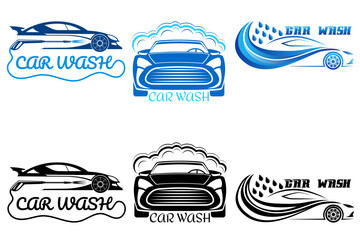 car wash logo for your business or company set logotype cartoon stock color and black and white vector illustration isolated on white background