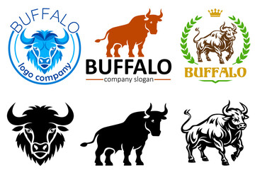 buffalo logo creative and original for your business or company logotype cartoon stock color and black and white vector illustration isolated on white background