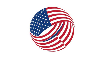 Abstract illustration of the american flag depicted as a globe or sphere on white