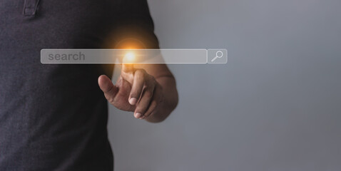 Young man hand touching to search bar, Search job
