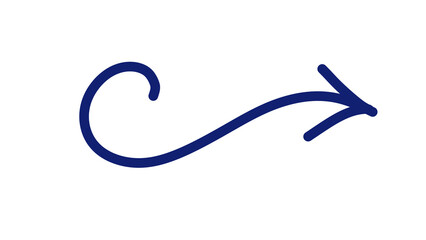 Blue Curved Arrow Directional Sign with Swirl, Vector Illustration on White Background, Sign, Guide, Navigation, Transparent.