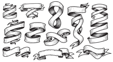Obraz premium Hand drawn set of vintage ribbons and banners. These empty scroll elements are perfect for design projects. Use them for labels, titles, or decorative accents